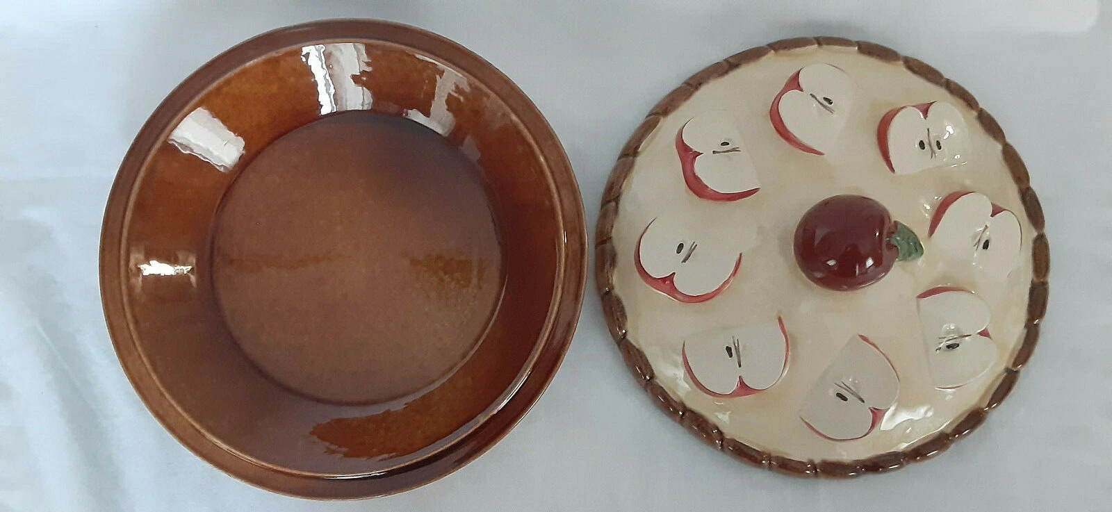 Vintage Ceramic 11” Apple Pie Plate Cover Keeper Dish Bakeware by Over and Back