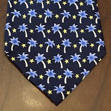 Vintage Paul Fredrick Blue Hand Made Italian Silk Made In USA Palm Tree Print