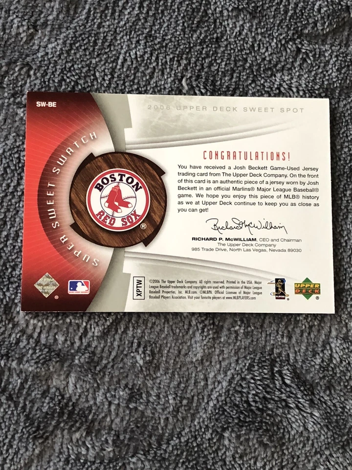 2006 Sweet Spot Super Sweet Swatch #BE Josh Beckett Jersey /299 - Image 2 of 3