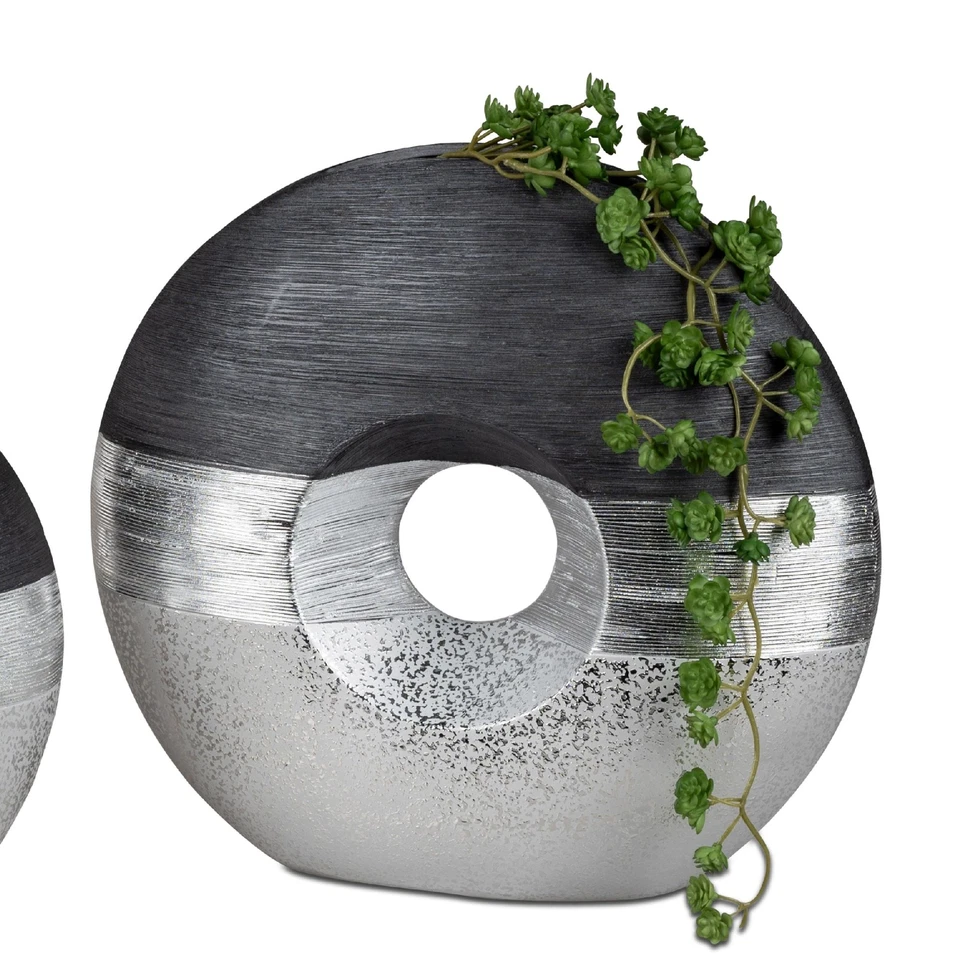 Deko Vase LUXOR mit Lochdesign D. 34cm silber grau aus Keramik Formano