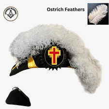 Past Commander Knight Templar Chapeau, All White Ostrich Feathers with Case