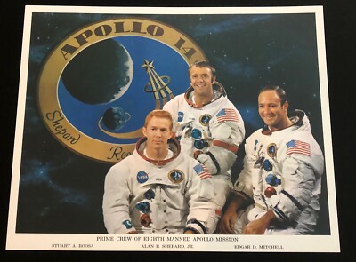 APOLLO 14 PRIME CREW SHEPARD MITCHELL & ROOSA  8 X 10 COLOR LITHO