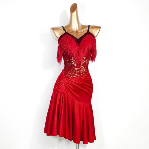 NEW Latin Ballroom Dance Dress Modern Salsa Waltz Standard Long Dress#G845 Red - Picture 9 of 9