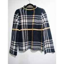 Ann Taylor Wool Blend Check Mock Neck Sweater