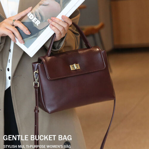 Genuine Leather Women's Shoulder Handbag Cowhide Stylish Women's Bag Medium Bag - Picture 1 of 16