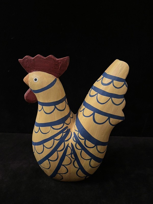 Rooster Chicken Carved Wooden Yellow & Blue From The Foreside Company