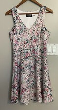 GUESS Women's Mixed-floral Print Cutout Fit & Flare Gold Zippered Dress Size 8