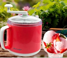Donvier Frozen Dessert Ice Cream Sherbet Frozen Yogurt Drinks Maker Pink~NEW