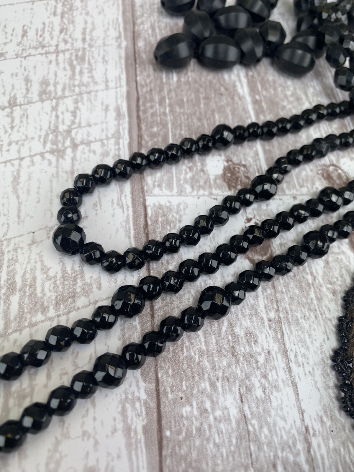 Antique black jet crystal glass long necklaces bead Gem