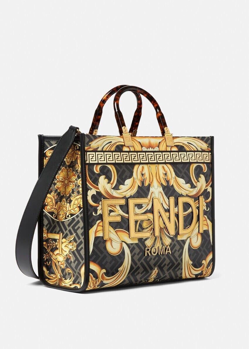 New Fendi X Versace Fendace Collaboration Sunshine Black Gold Shopper ...