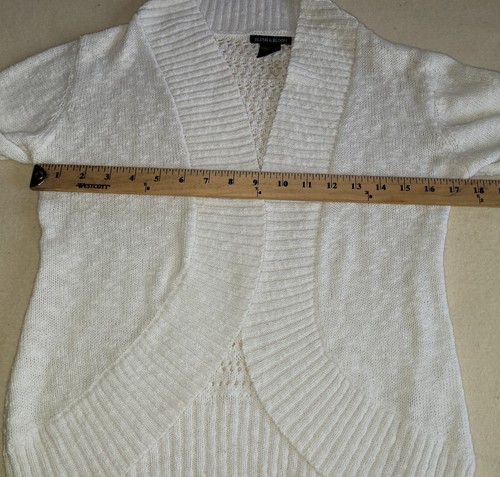 Blush & Bloom Cardigan Sweater White Ribbed Open Front Dressy Work Casual Wom Lg - Picture 5 of 8