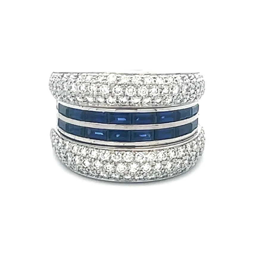 Anillo de oro con zafiro chopardo pavé de diamantes 3,80 quilates banda ancha blanca de 18 k Foto 4 de 4