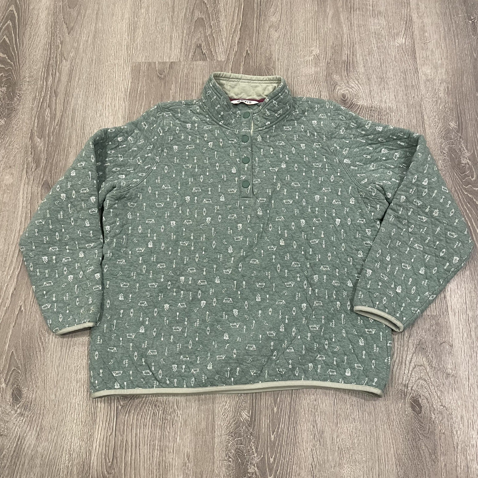 Orvis Mens Pullover Sweatshirt Green Long Sleeve Snap Fits Size Large eBay