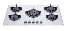 MILLAR GH9051PW 5 Burner Built-in White Gas on Glass Hob 90cm-Cast Iron Stands 