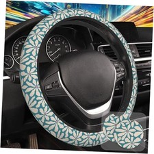 Steering Wheel Cover for Women, Anti-Slip Car Steering Vintage Blue Flower