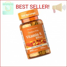 Puritan's Pride Premium Vitamin K 100mcg, Dietary Supplement for Bone, Joint, an