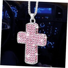 Bling Car Accessories, Double-Sided Cross, Crystal Diamond Metal, Car Pink