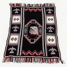 Handmade Native American Indian Crocheted Afghan Blanket Throw Western Vintage