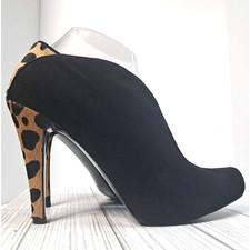 Nine West Riseo Calf Hair Leopard Print Suede Stiletto Booties Size 9 Black Goth
