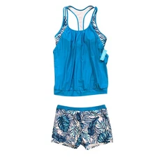 Yonique Tankini Shorts Womens L Large Multi Shelf Bra Padded Swimming Set 2 Pc