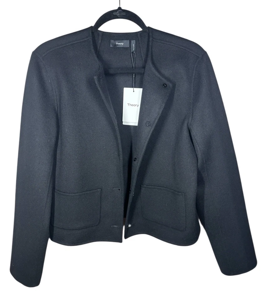 Theory Size 8 Pocket Crop Jacket Black Winsome Double Face Wool Blazer $595 - Image 2 of 4