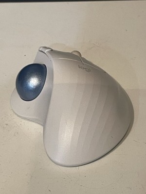 Logitech M570 Wireless Trackball Mouse Silver White Blue w/ USB Receiver