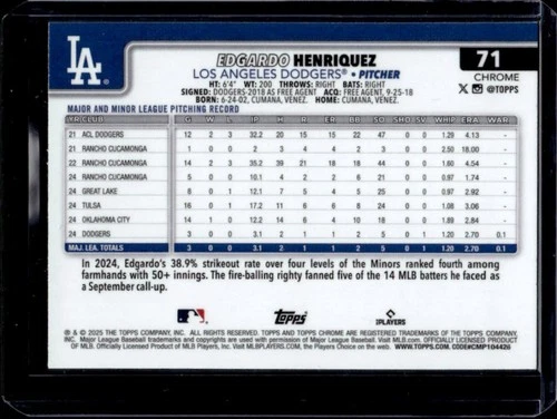 2025 Topps Chrome Edgardo Henriquez RC X-Fractor Rookie #71 Dodgers