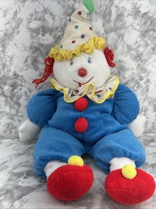Vintage Eden Toys Inc.  20” Stuffed Clown Blue Terry Cloth W/ Polka Dot Hat