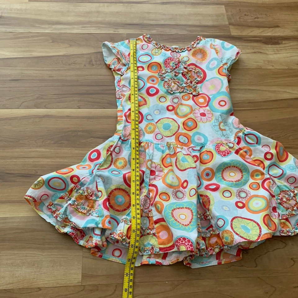 Deux Par Deux Girls Floral Geometric Dress Size 6 Short Sleeve Cotton - Image 4 of 4