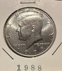 Set of 1988 US Kennedy Half Dollar Coins, 50c (3 coins)