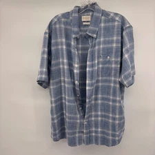 Weatherproof Vintage Mens XL Blue Plaid Performance Short Sleeve Button Down