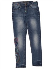 Jeans Desigual donna ragazzo grafica slim W28 L30 blu geometrico LI07