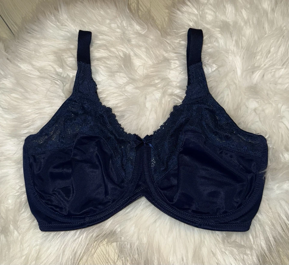 Sujetador minimizador de encaje cómodo Lilyette 0428 sin forro con aros para mujer 34DD azul marino Foto 2 de 4