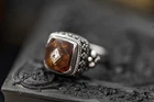 Vintage Estate Amber Diamond Sterling Silver Modernist Ring Jewelry