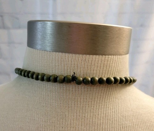 Vintage Wooden Beaded Necklace With Stretch Bracelet Set Green Brown - Picture 4 of 9