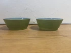 EUC (2) FIRE KING ANCHOR HOCKING GREEN AVOCADO OLIVE CEREAL BOWLS 5" VTG MCM