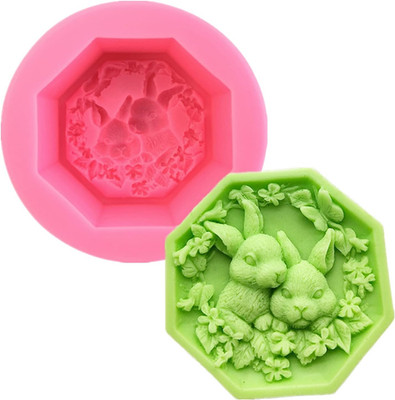 Cute Rabbit Flower Silicone Soap Molds Easter Bunny Fondant Chocolate Candy Cake