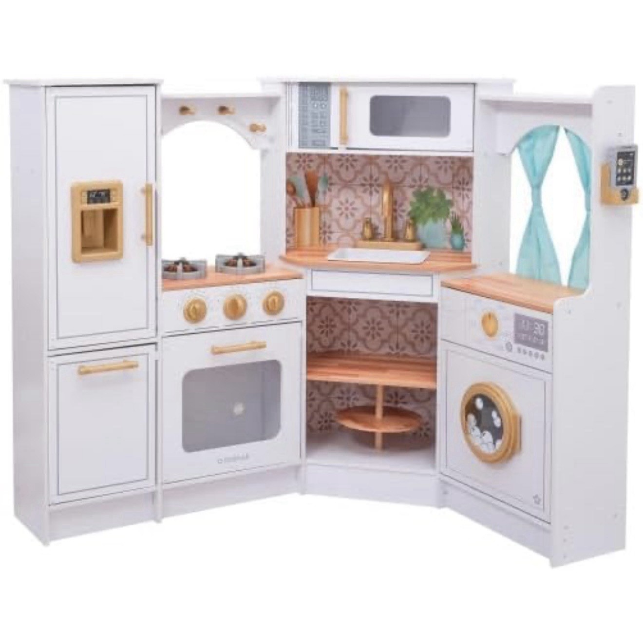 KidKraft Ultimate Corner Wooden Play Kitchen with Lights & Sounds, 