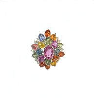 14KT White Gold Multi-Color Sapphire & Diamon...