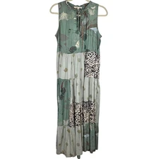 Grade & Gather Patchwork Dress Artsy Boho Gypsy Maxi Sundress Cottage Flowy Sz M