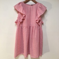 Shein Women S 4 Dress Pink Striped Gauze Fit & Flare Mini Flutter Sleeve Cotton