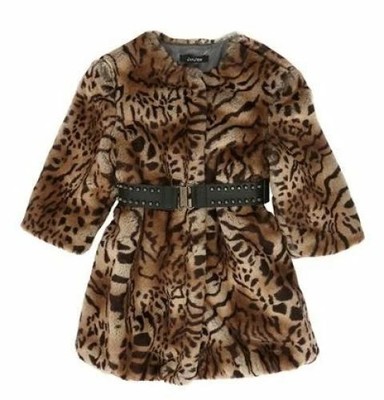 JAKIOO by MONNALISA  Girls L  Leopard Plush Faux Fur Belted  Dress Coat Winter