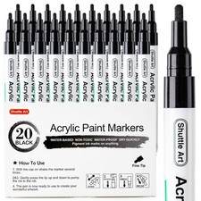 20 Pack Black Fine Tip Acrylic Paint Pens, Water-Based Quick Dry Paint Marker...