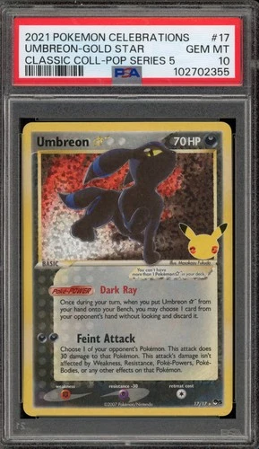 Pokemon Umbreon Gold Star Celebrations Classic Coll POP Series 5 Holo #17 PSA 10