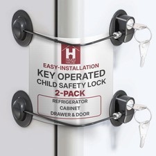 Child Safety Lock Cabinet Drawer Refrigerator Door Key Lock Steel Cable 2 Pack