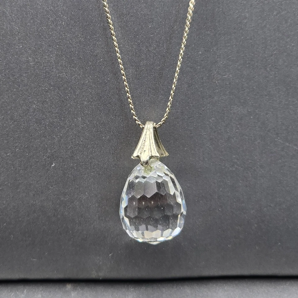 Винтажный Avon серебро граненый кристалл мяч подвеска ожерелье 18» змеевик - Изображение 2 из 4