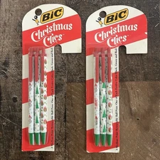Lot Of 2 Packs Vintage Bic Christmas Clics Festive Ink Pens Black Green Red