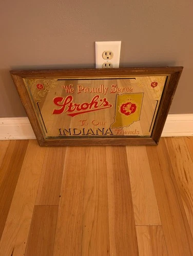 Vintage Strohs Beer Indiana Mirror Sign