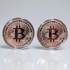  Lot of 2 Bitcoin Crypto Souvenir Coin Rose Gold Plated Golf Ball Marker