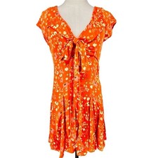 Free People Women's Floral Dress Orange Cap Sleeve Size XS Cut Out Back NEW - AC